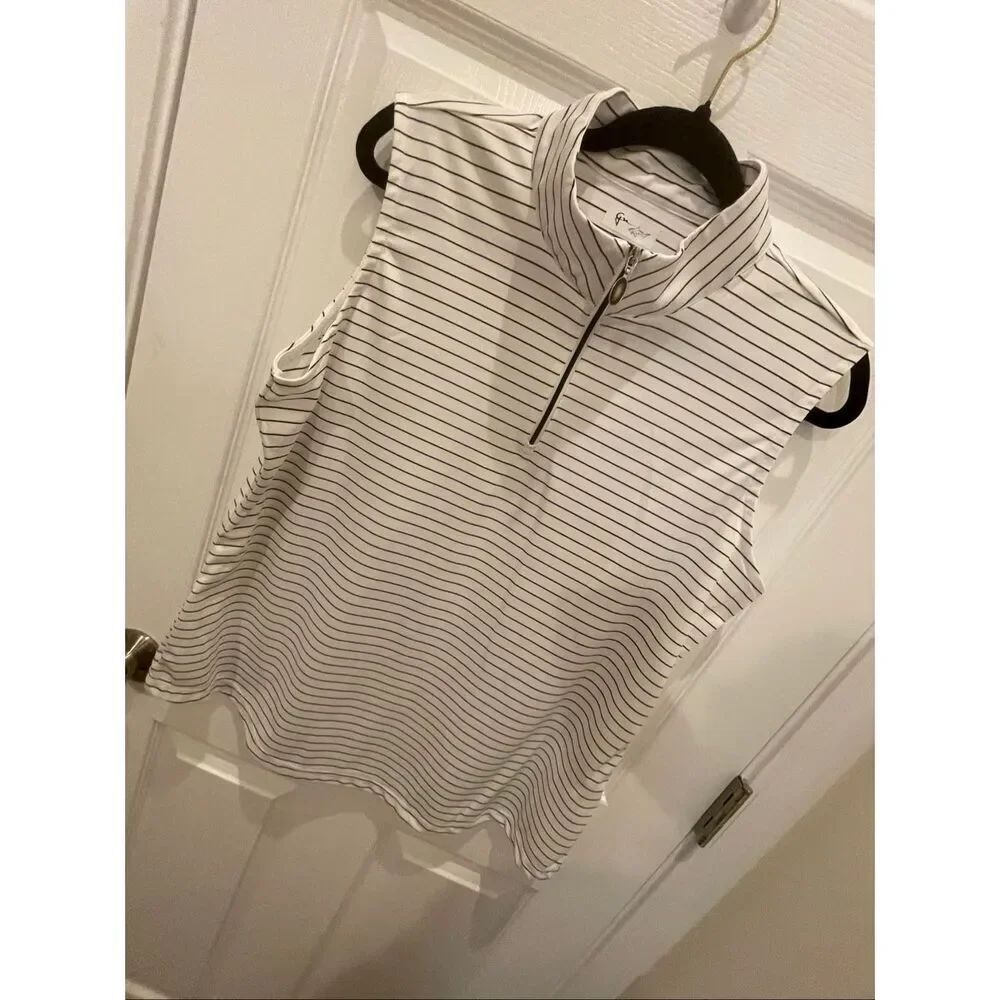 Greg Norman women’s sleeveless golf shirt white with stripes XL